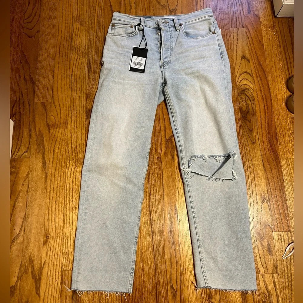 Re/Done 70s Stove Pipe distressed high-rise straight-leg jeans NWT